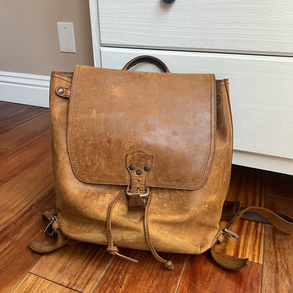 Saddleback leather company tumbled leather drawstring backpack